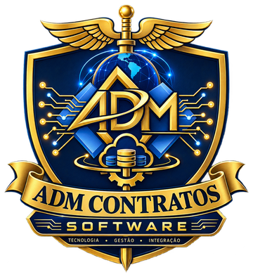 Brasão da ADM CONTRATOS SOFTWARE com as palavras tecnologia, gestão e integração